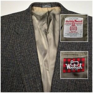Harris Tweed Woolrich 2B1V Sport Coat 43R Dark Taupe EUC